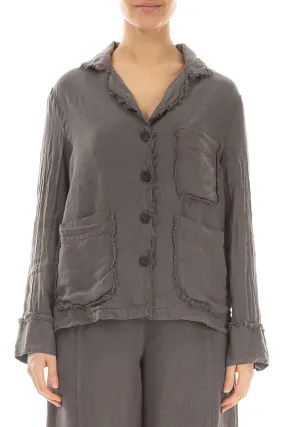 Advanced Insulation Quilted Stitching Pattern Raw Edge Three Pockets Truffle Linen Jacket