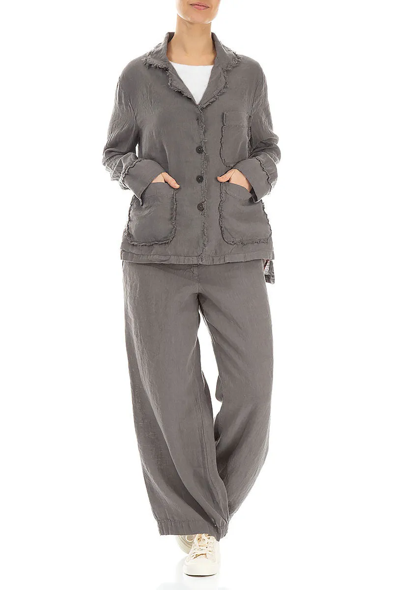 Raw Edge Three Pockets Truffle Linen Jacket Hypoallergenic Textile Heavy Duty Buckle