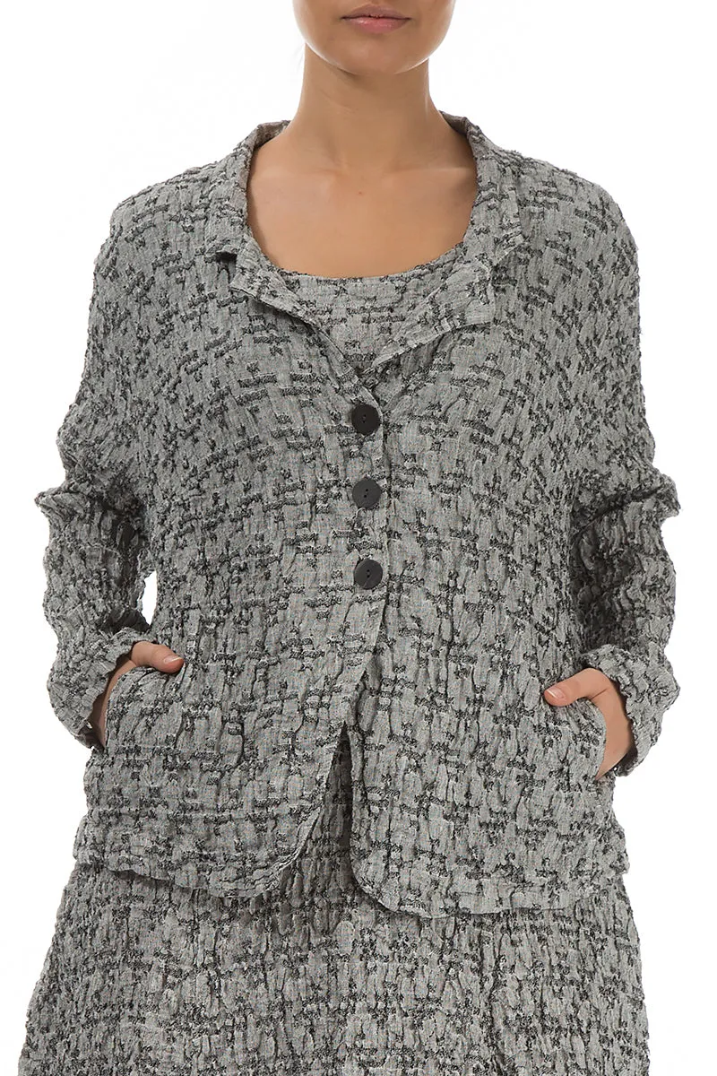 Geometric Texture Grey Linen Jacket Layered Collar