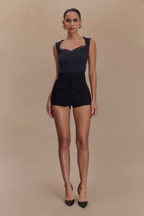 Tailored Silhouette Tatianna Lace Trim Modal Top - Black