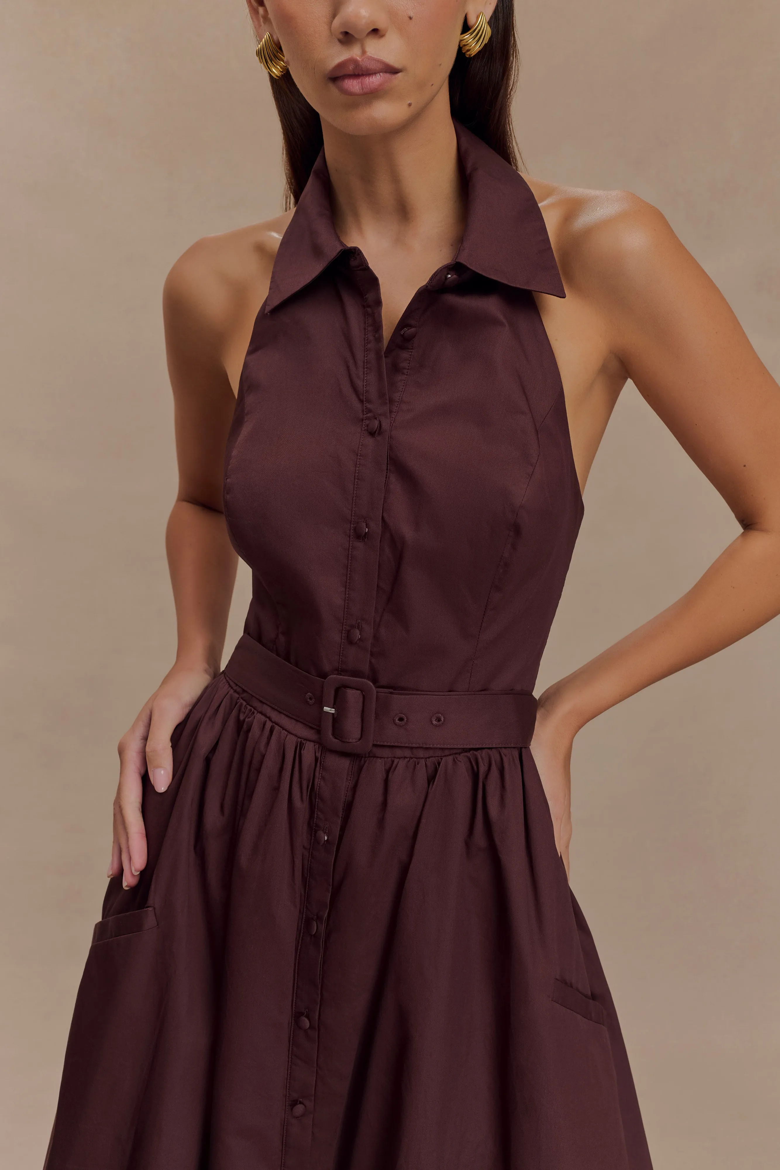 Cindy Collared Midi Dress - Chocolate Comfortable Design tailored look