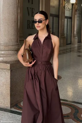 Sleek Fit Cindy Collared Midi Dress - Chocolate