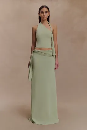 Anti Pilling Treatment AdjustableWaistband Bowie Low Rise Knit Maxi Skirt - Pastel Green