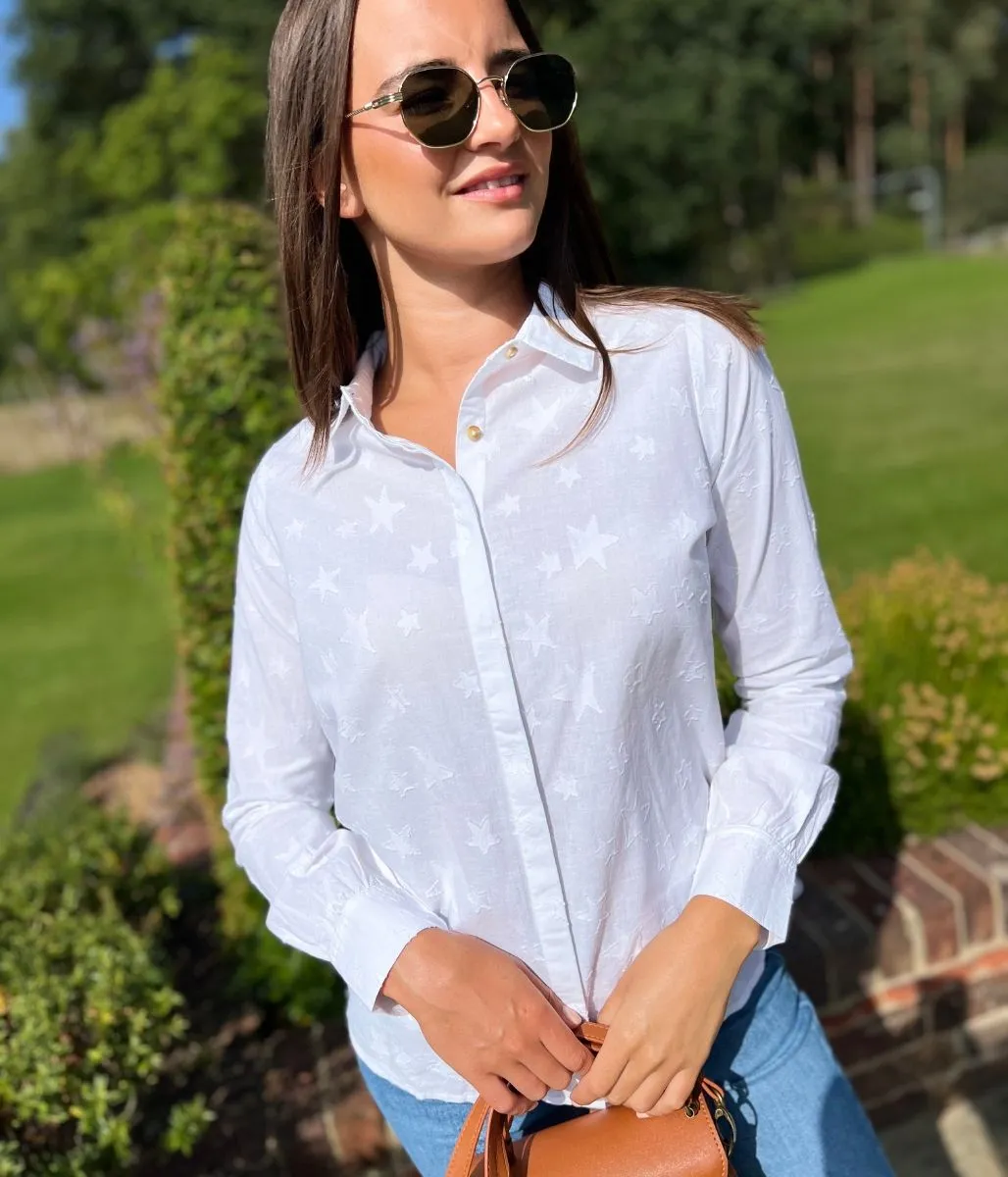 Brakeburn White Stars Shirt Relaxed Fashion Fire Glow