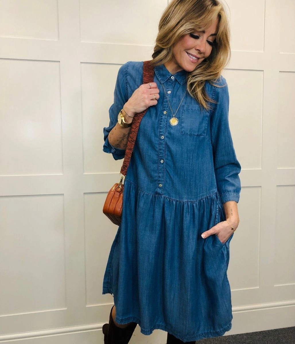 Neutral Tones Sophisticated Appeal Brakeburn Relaxed Fit Denim Shirt Dress