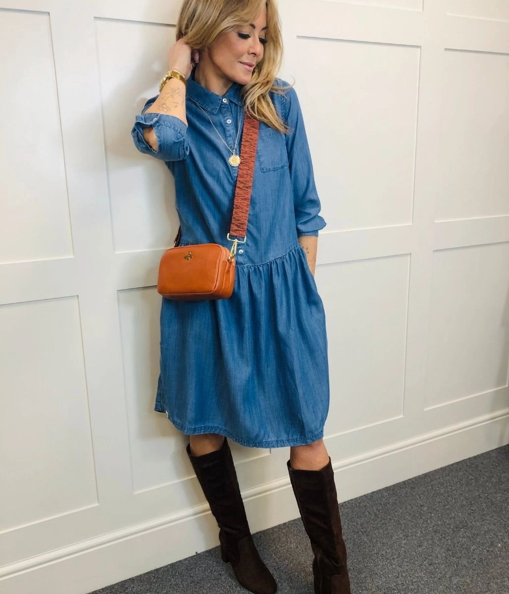 Brakeburn Relaxed Fit Denim Shirt Dress Date Vibe Silky Movement