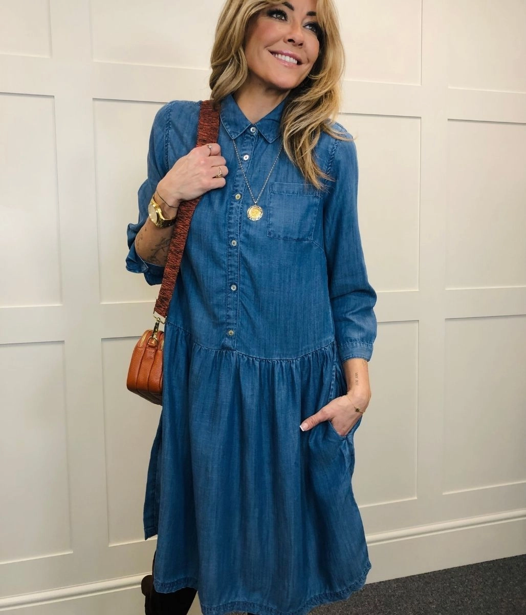 Brakeburn Relaxed Fit Denim Shirt Dress Lightweight Wear