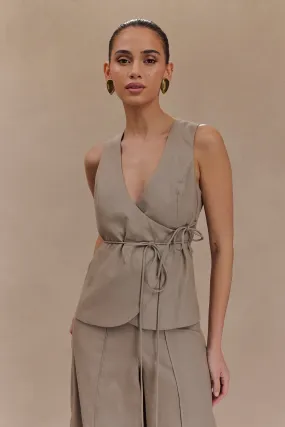 Brandi Linen Sleeveless Wrap Top - Pebble ResilientStretch Light Deflection Fabric