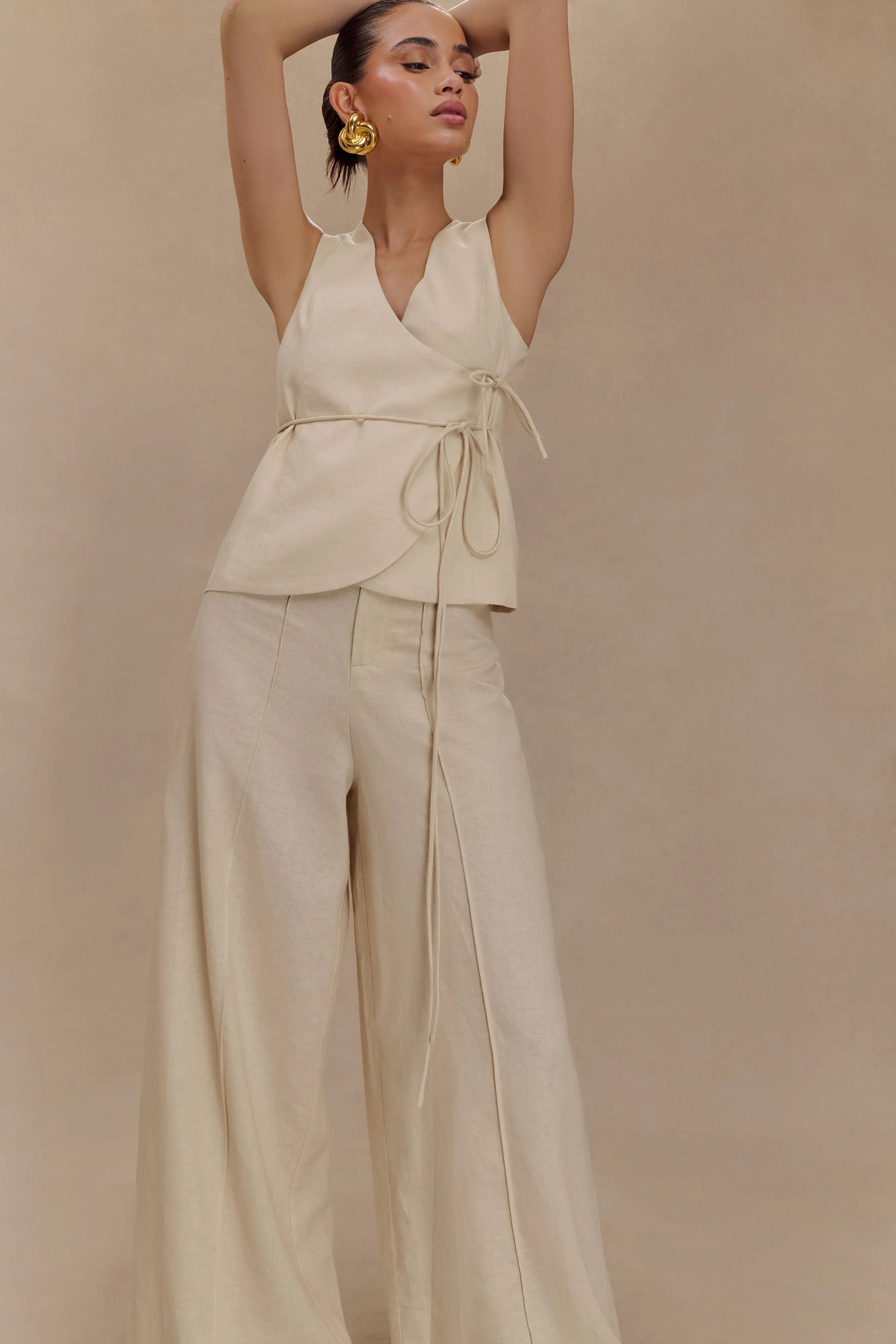 NonToxic Certification Brandi Linen Sleeveless Wrap Top - Wheat Marle