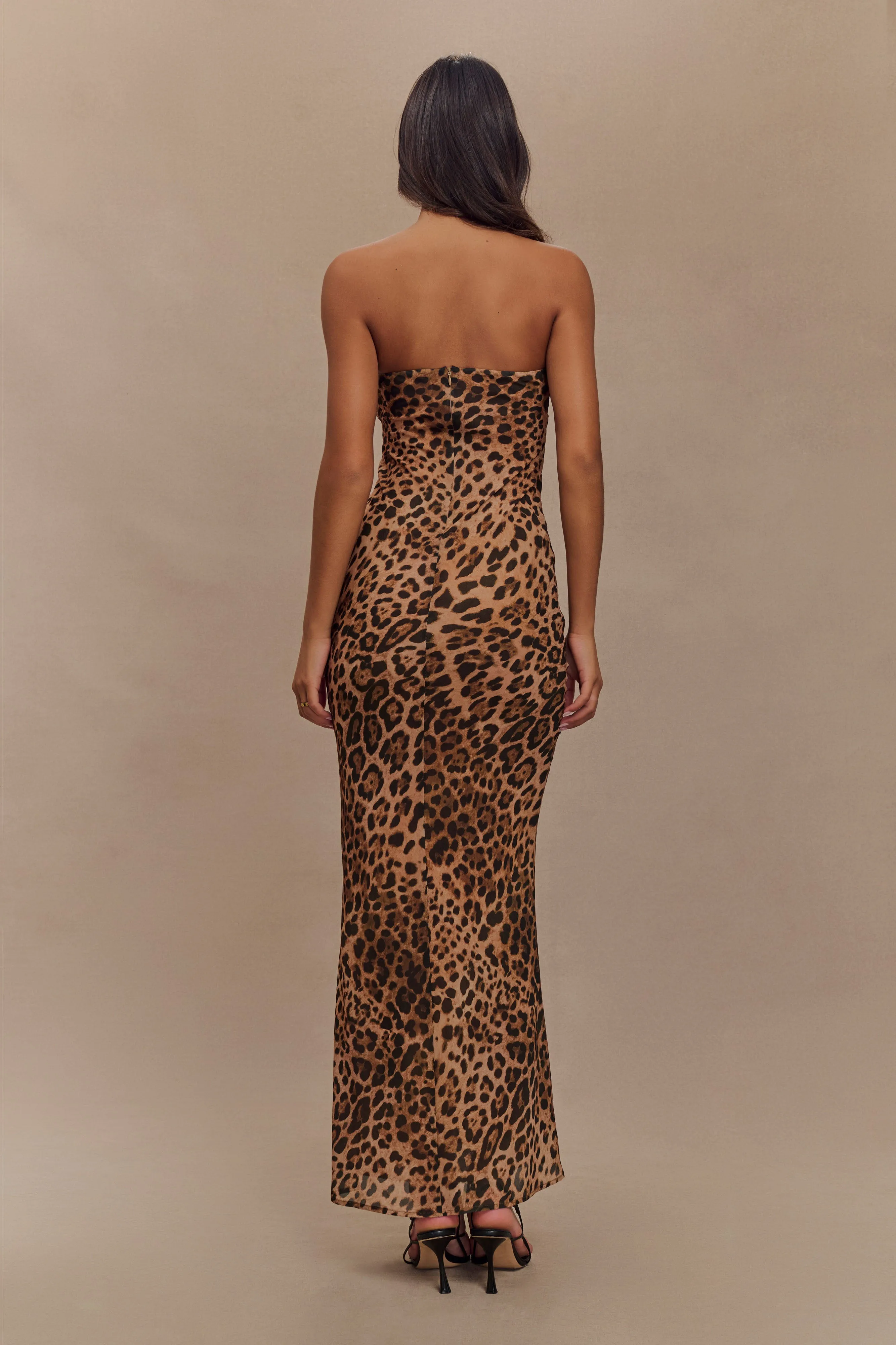 Airy Silk Romantic Hour Breanna Strapless Chiffon Maxi Dress - Leopard Print
