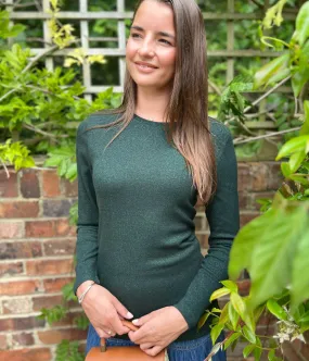 Green Ribbed Sparkly Long Sleeve Top Timeless Blazer QuickDrying Fiber