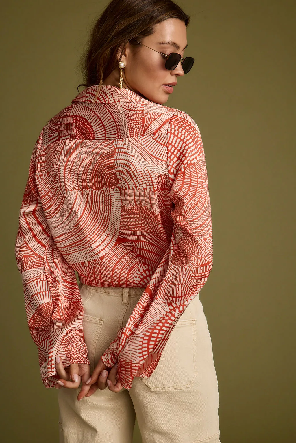 Softened Edges Temperature Regulating Fibers Augusta Tropical Rust Long Sleeve Tie Top