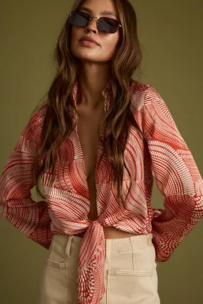 Comfy Cardigan Augusta Tropical Rust Long Sleeve Tie Top