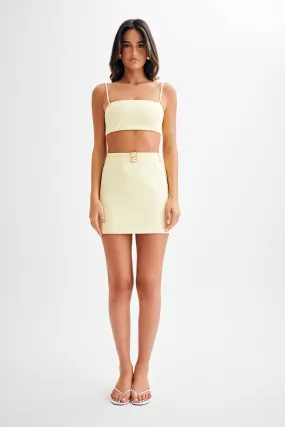 Letitia Suiting Mini Skirt With Buckle - Pastel Lemon Chic Vibe No Gap Waist Construction