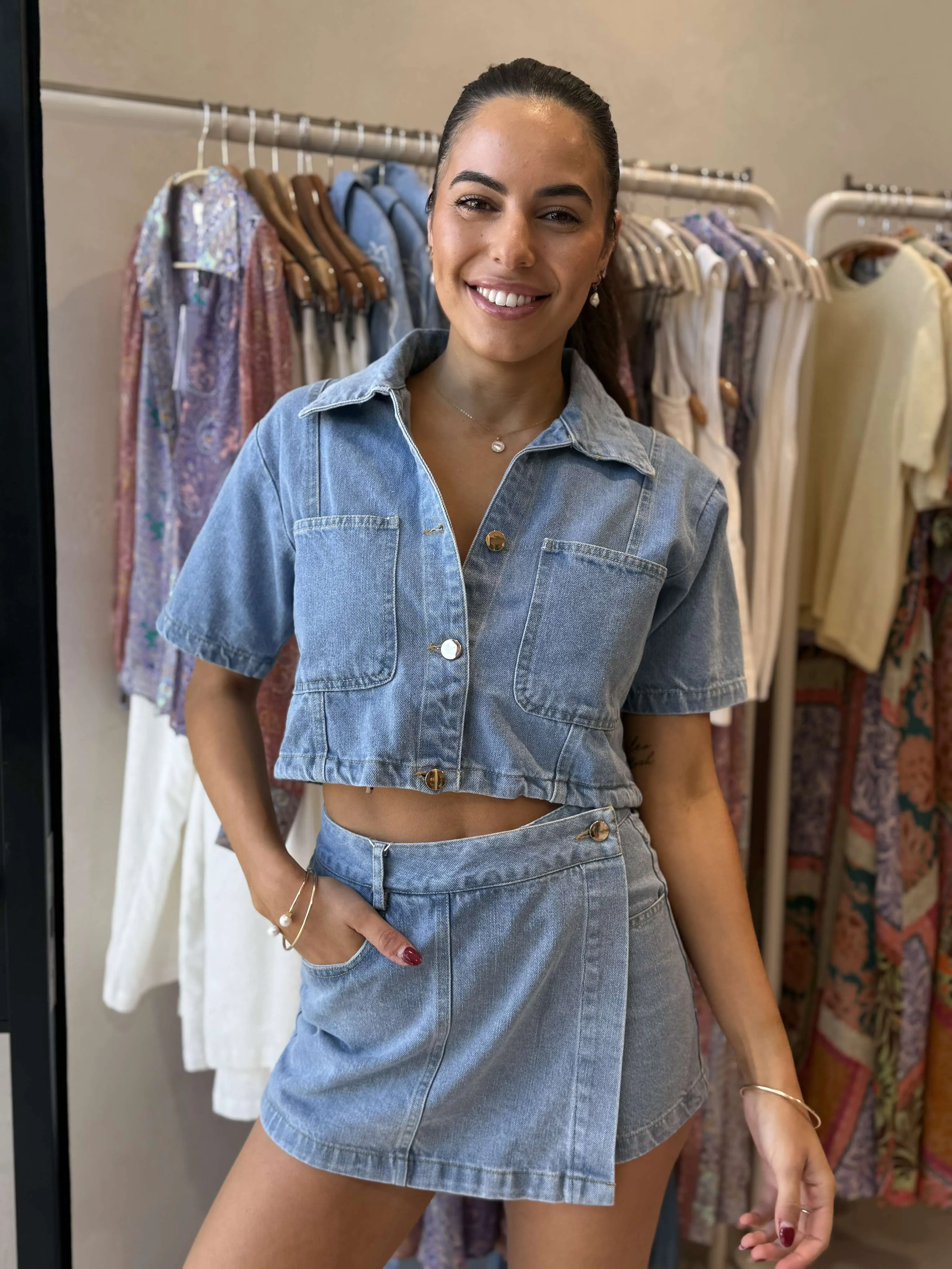 DEMI DENIM CROP Flattering Drape Reinforced Seams