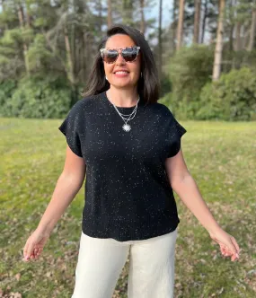 Comfortable Wear Black Speckled Wedge Jumper