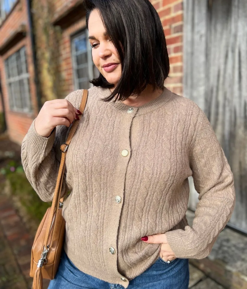 Casual Layer Camel Cable Knit Classic Cardigan