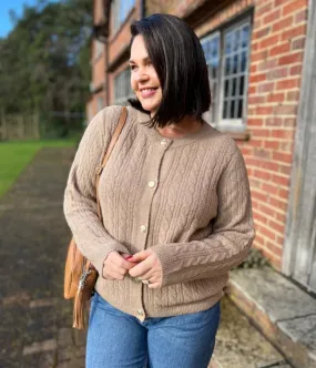 Premium Cotton Blend Camel Cable Knit Classic Cardigan