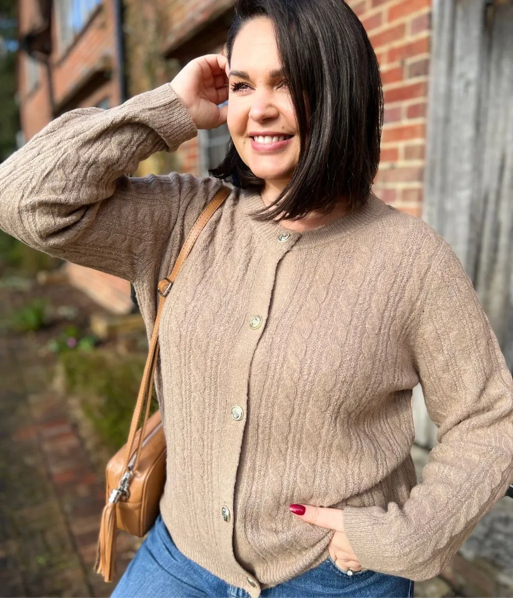 Camel Cable Knit Classic Cardigan Breathable Layer