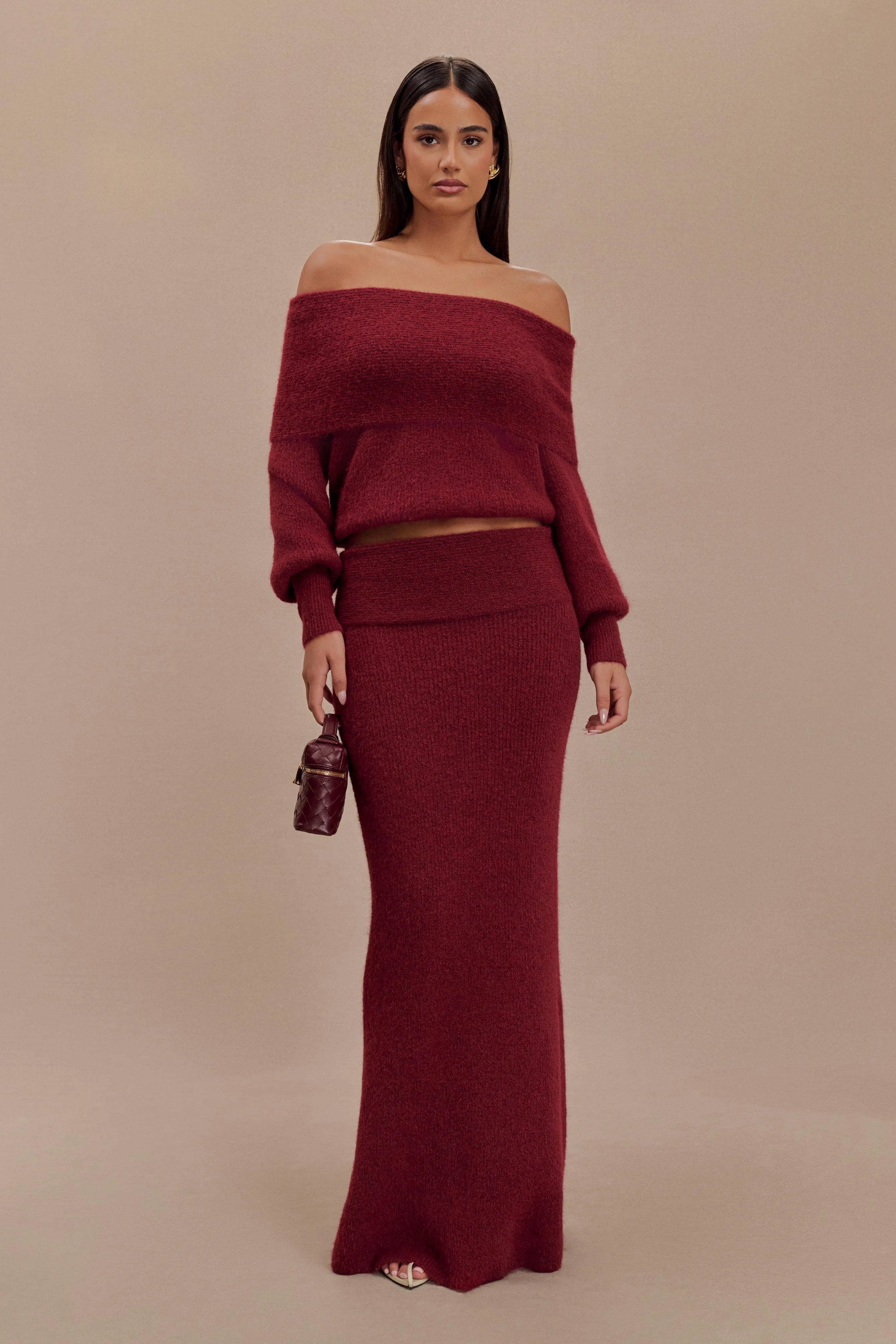 Perfect Layer Charlotte Knit Maxi Skirt With Overlay - Merlot