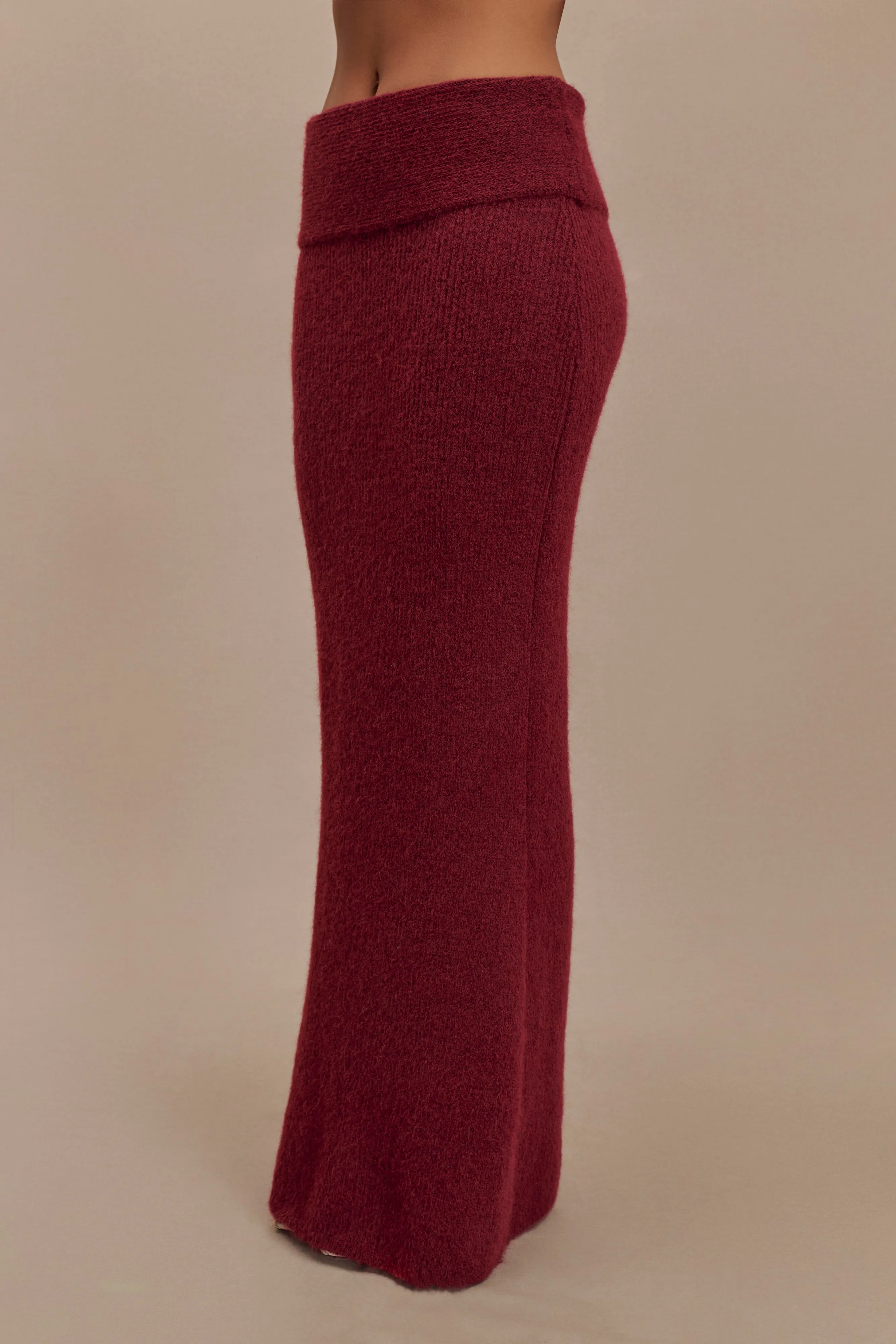 Charlotte Knit Maxi Skirt With Overlay - Merlot Soft Lines Comfortable Wear