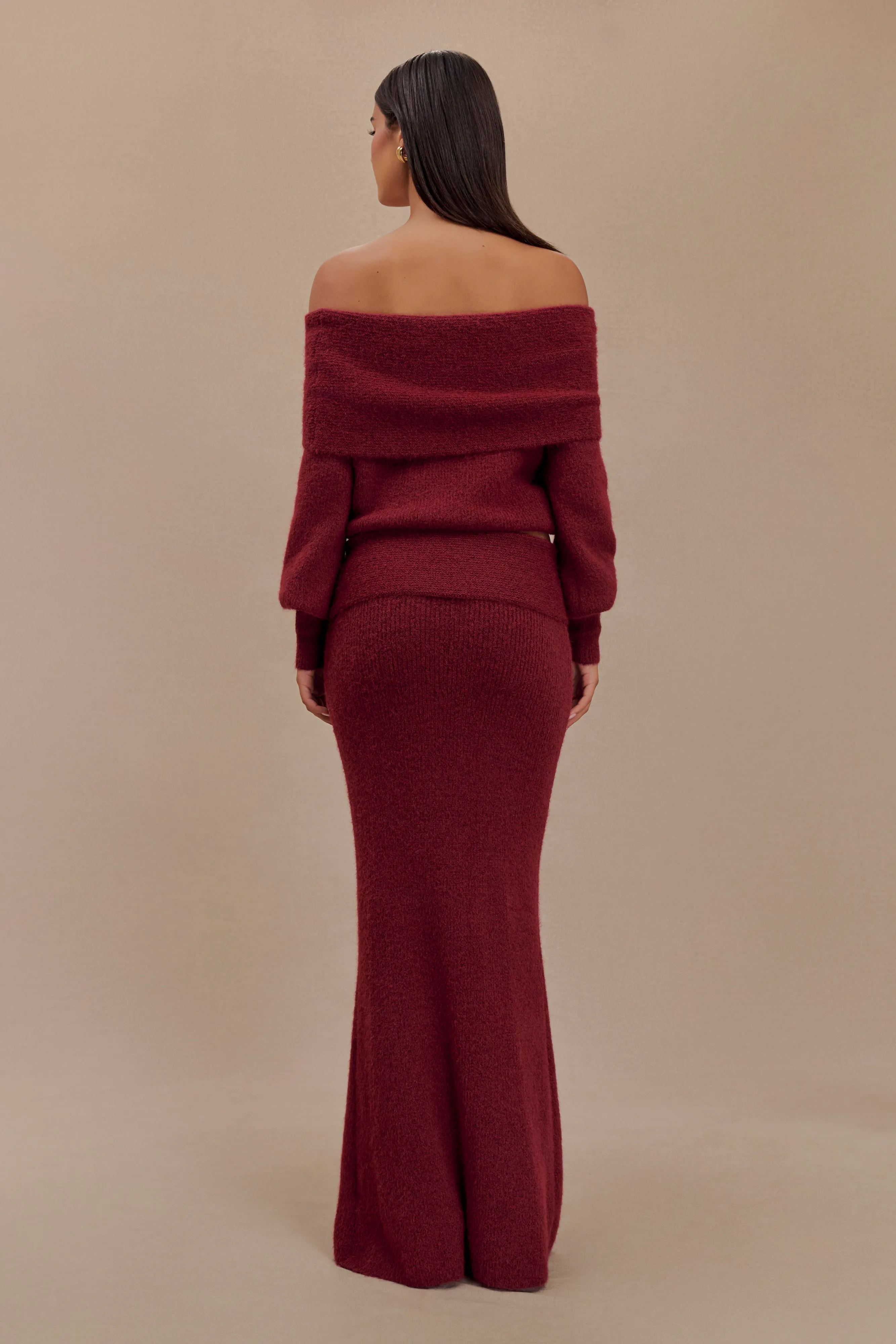 Charlotte Knit Maxi Skirt With Overlay - Merlot Cozy Essentials