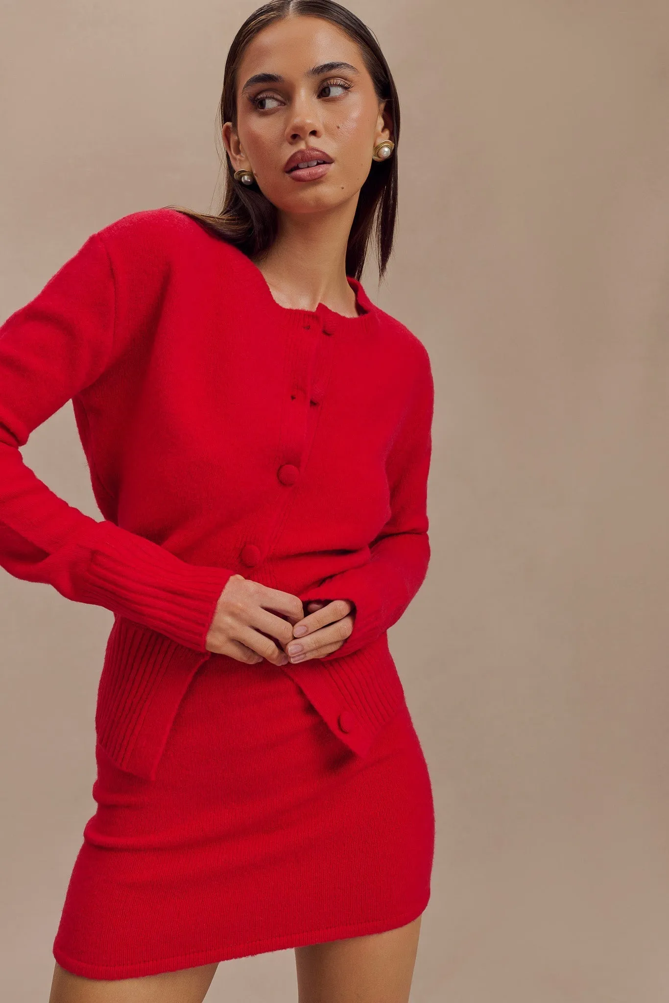 Brianne Knit Mini Skirt - Ruby Anti Static Finish Minimal Comfort