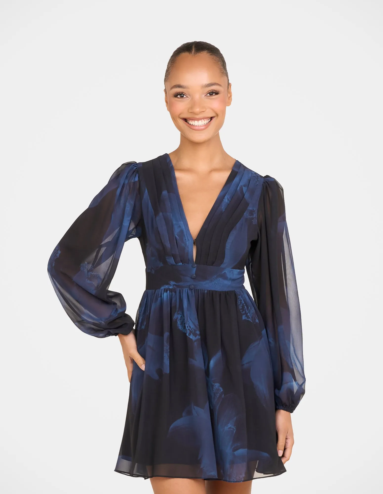 Roula Deep V-neck Mini Dress Romantic-Detail Formal Aura