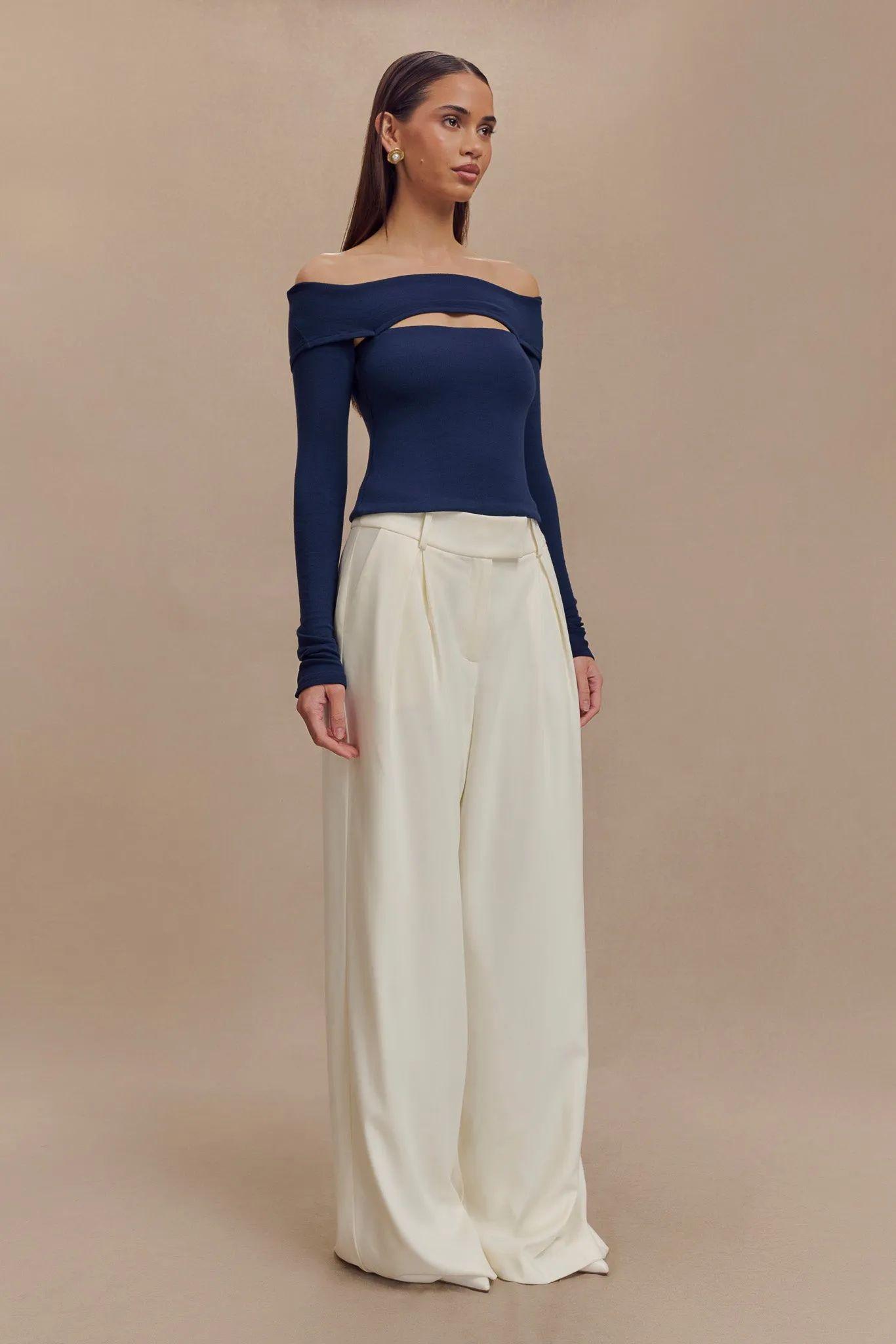 Formal Shirt Briah Cut Out Modal Long Sleeve Top - Dark Navy