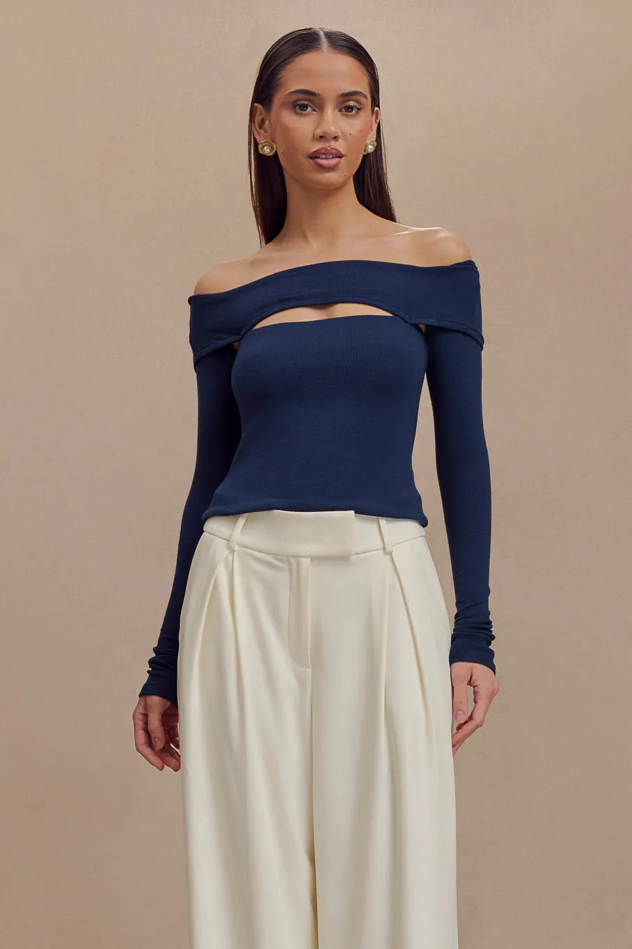 Briah Cut Out Modal Long Sleeve Top - Dark Navy Recycled Material Blend