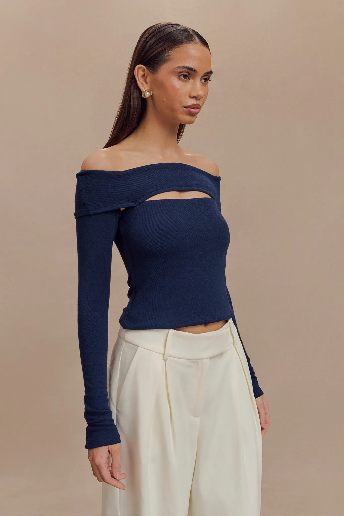 Briah Cut Out Modal Long Sleeve Top - Dark Navy TactileWeave