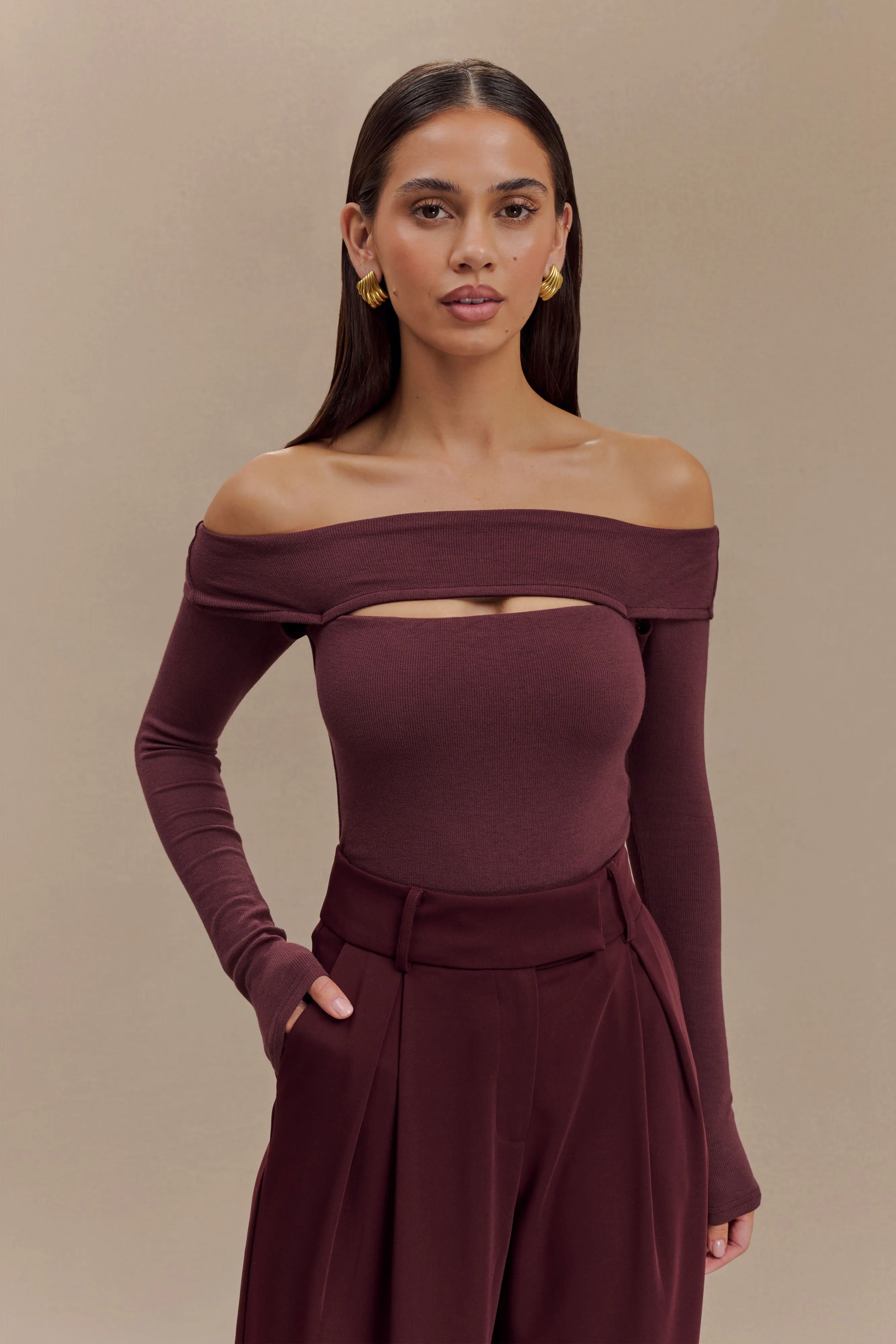 NonChafeCollarTech Briah Cut Out Modal Long Sleeve Top - Mahogany