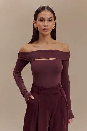 NonChafeCollarTech Briah Cut Out Modal Long Sleeve Top - Mahogany