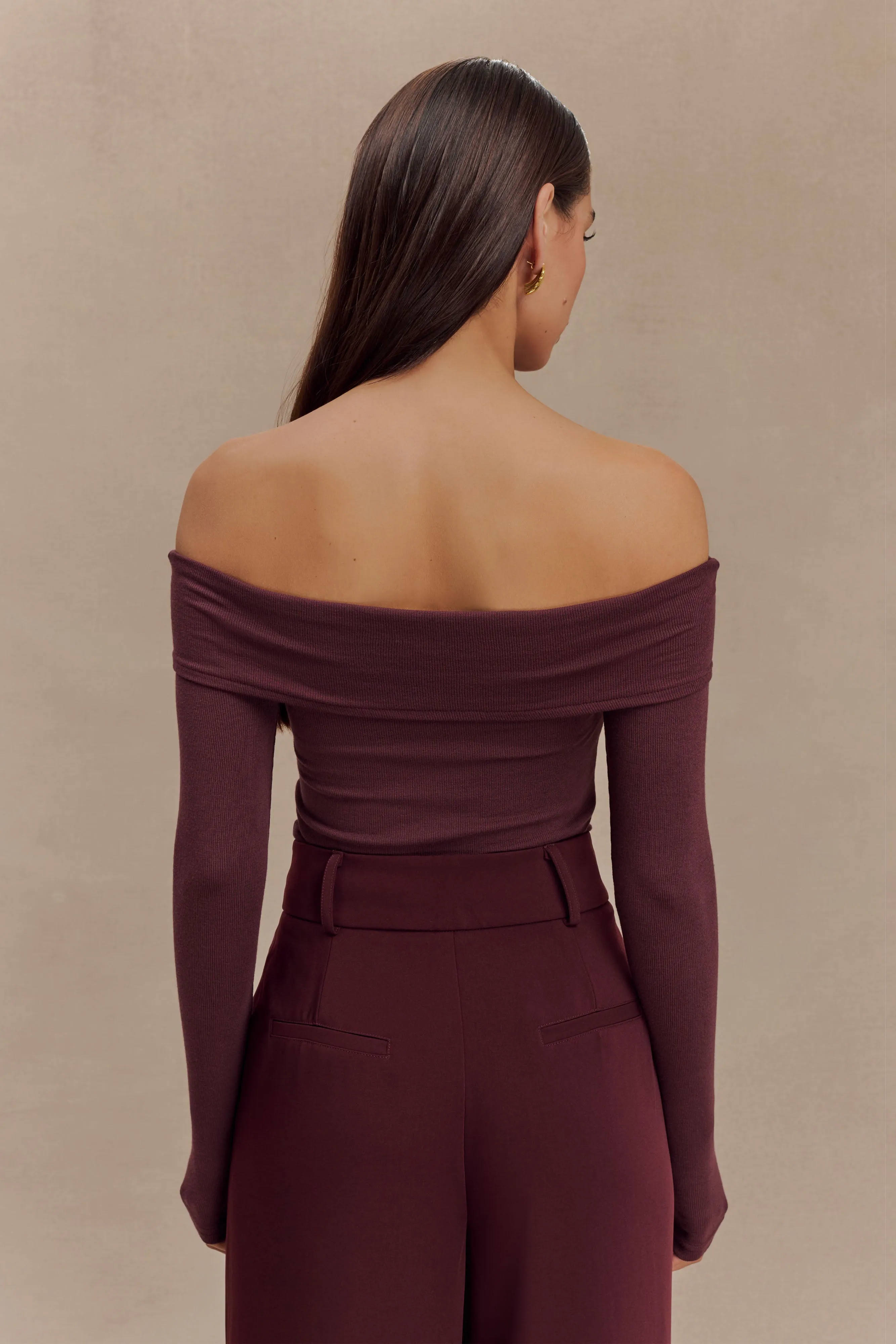 Briah Cut Out Modal Long Sleeve Top - Mahogany LightReflective Printed top