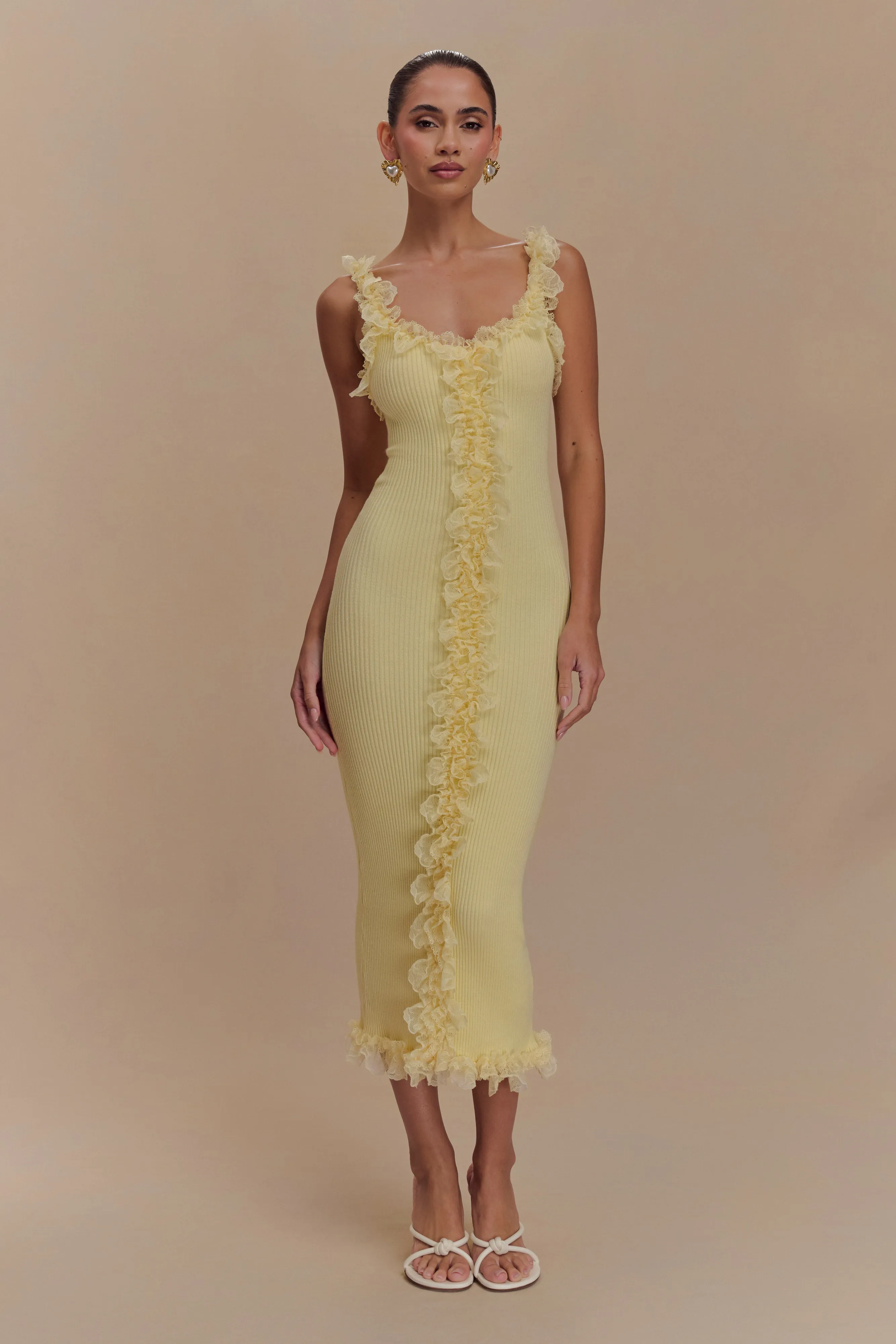 Shay Lace Ruffle Knit Midi Dress - Lemon City Layers