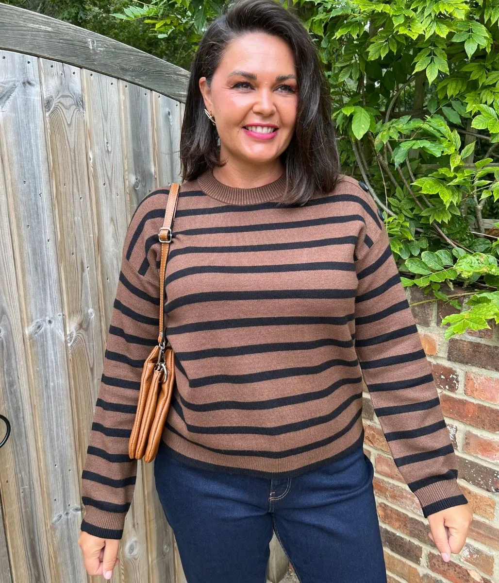 Perfectly Warm Comfy Movement Brown Breton Striped Jumper