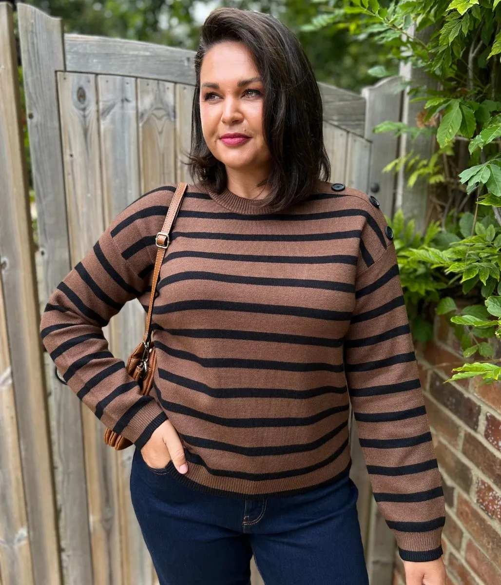 Brown Breton Striped Jumper Odor Control Technology Light Reflective Trim