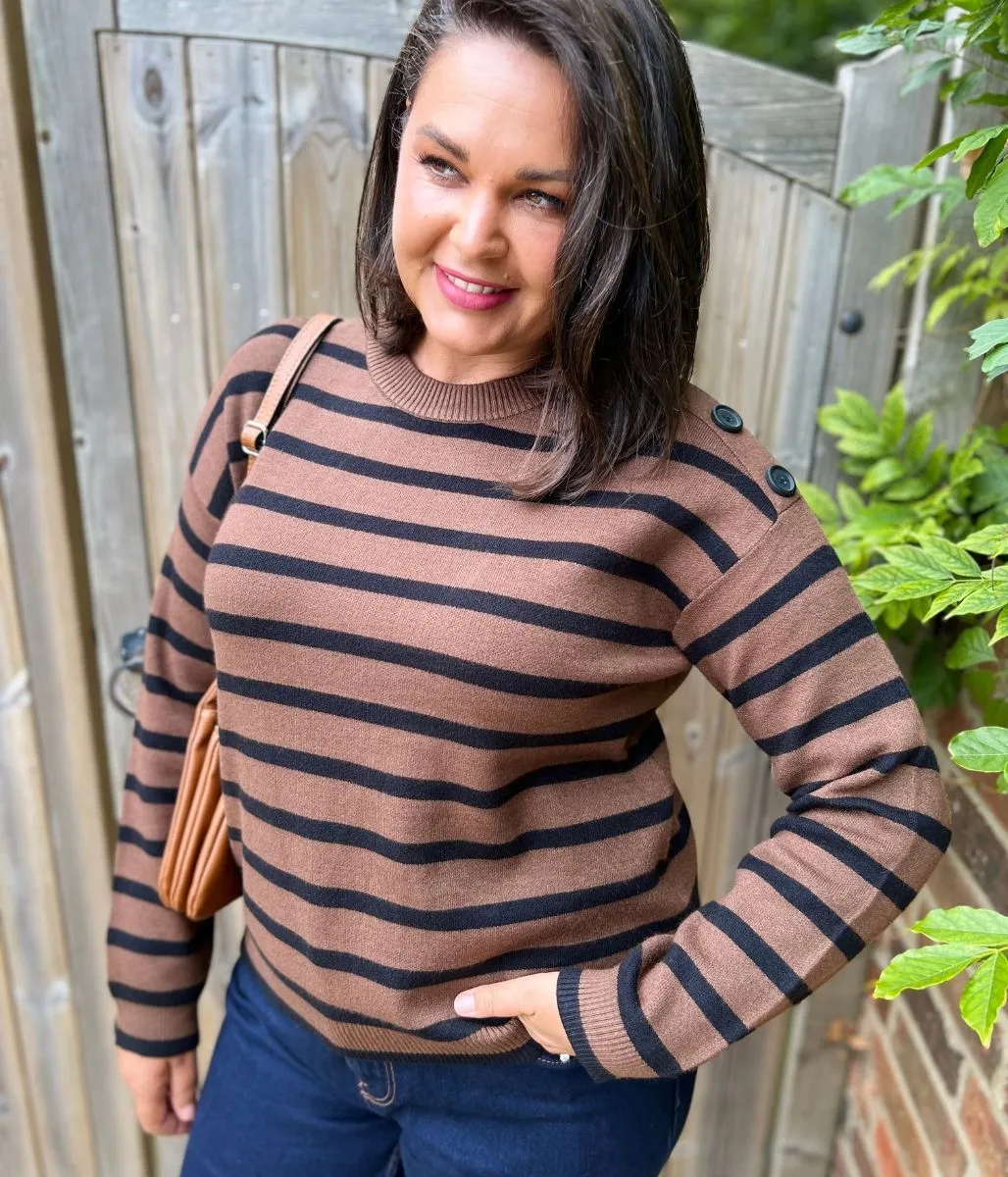 Cozy Flex Casual Active Wear Brown Breton Striped Jumper
