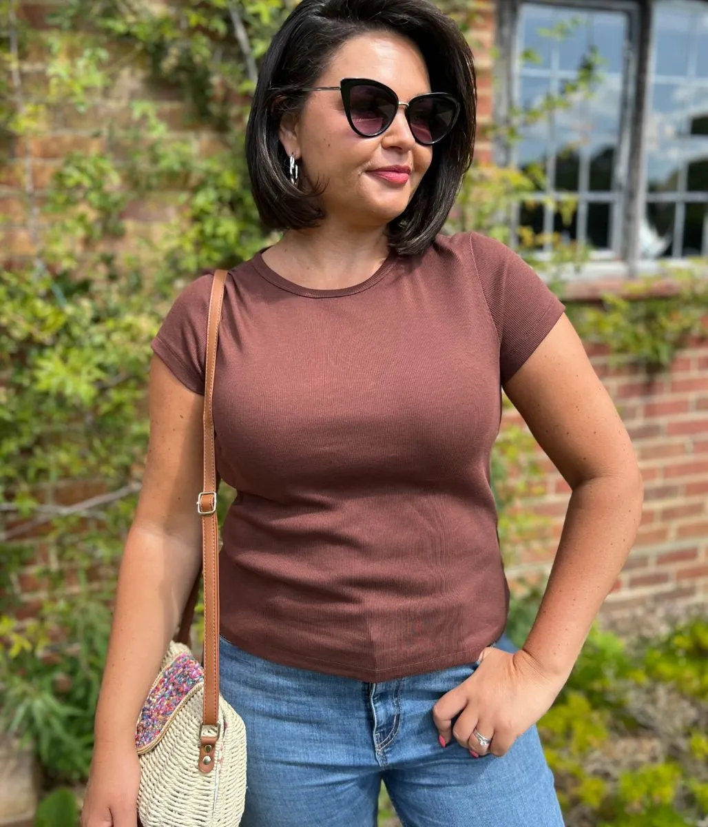 Brown Cotton Rich Ribbed Tee UV Protection AdjustableHemline