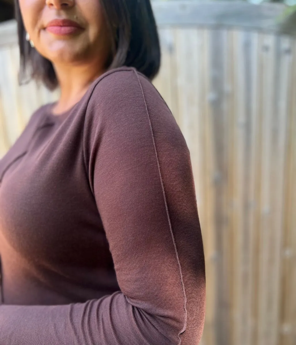 Brown Lyocell Blend Ribbed Top Hike Fit breathable materials