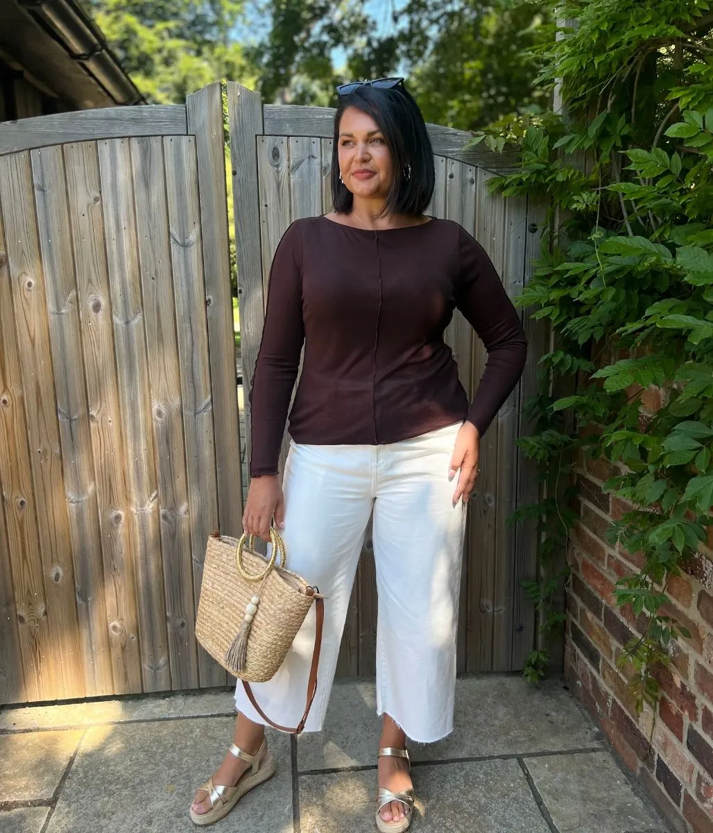 Brown Lyocell Blend Ribbed Top Work-Ready