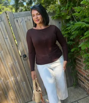 World Tone Brown Lyocell Blend Ribbed Top