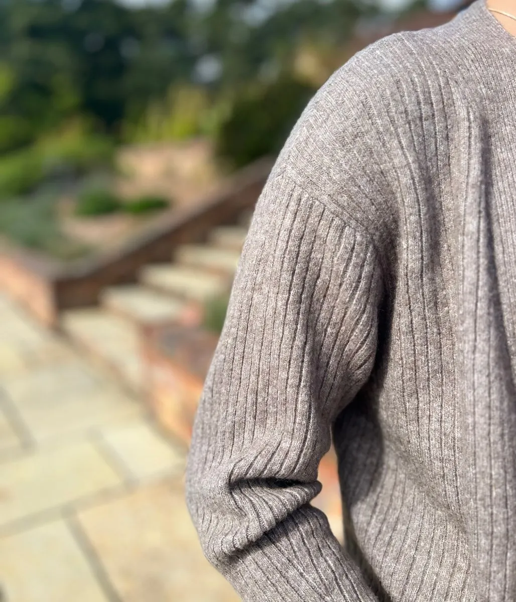 Brown Ribbed Edge to Edge Longline Cardigan Comfort Stretch