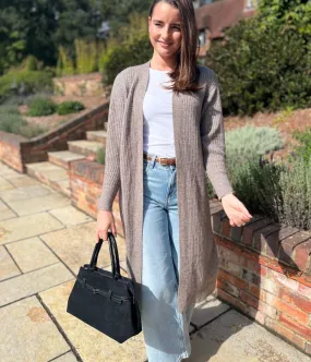 Ultimate Comfort Roomy Pockets Brown Ribbed Edge to Edge Longline Cardigan