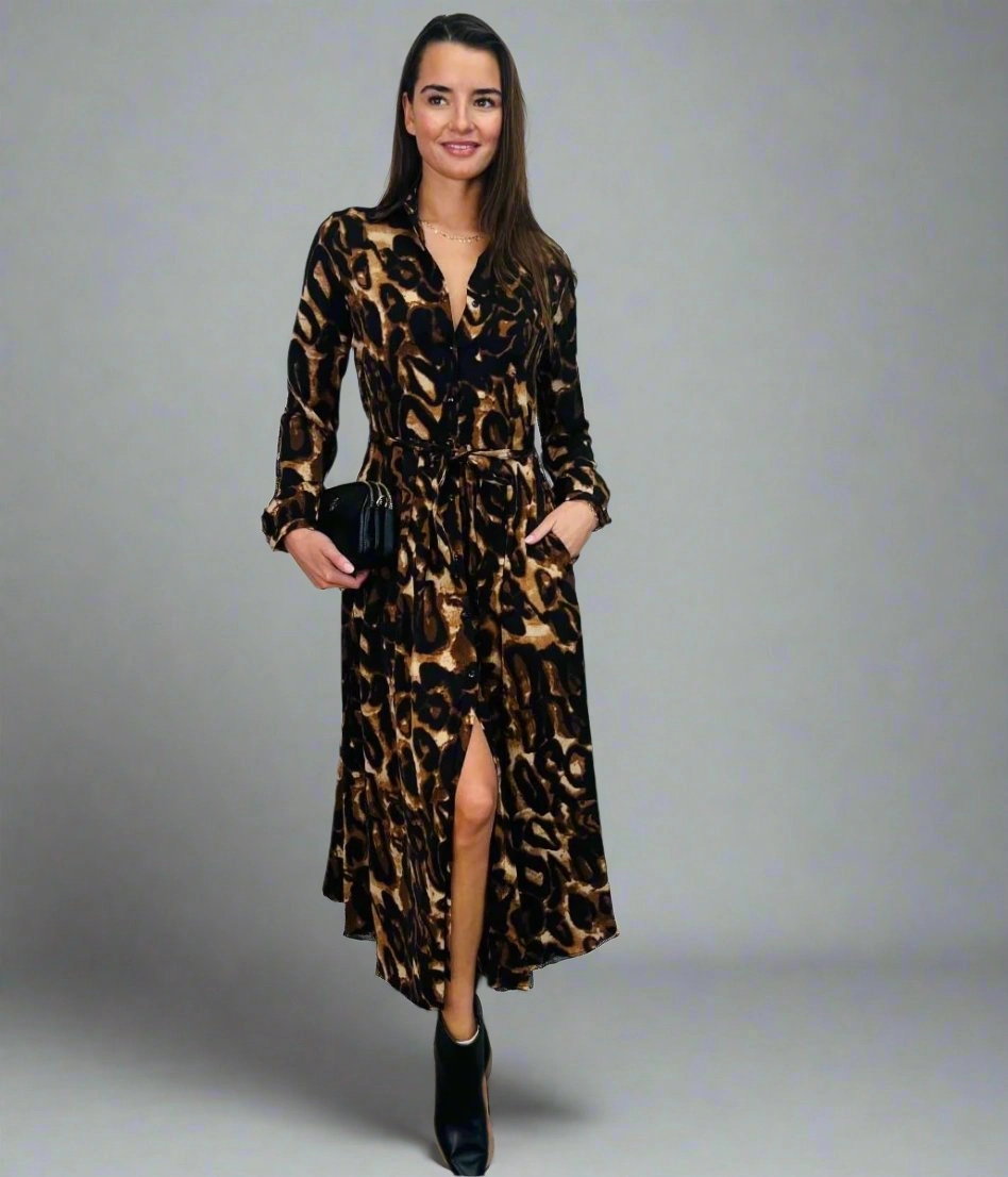 Summer Wardrobe Velvet-Touch Freya Leopard Print Shirt Dress