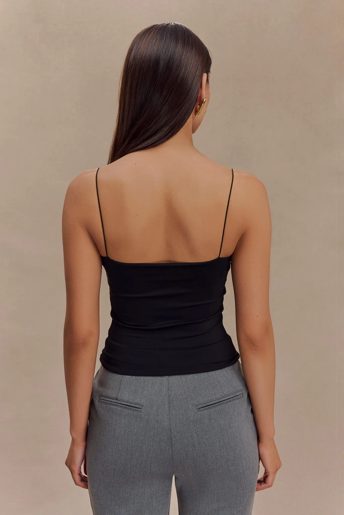 Arya Longline Spaghetti Strap Top - Black Bamboo Derived Material Sun Protective Fabric