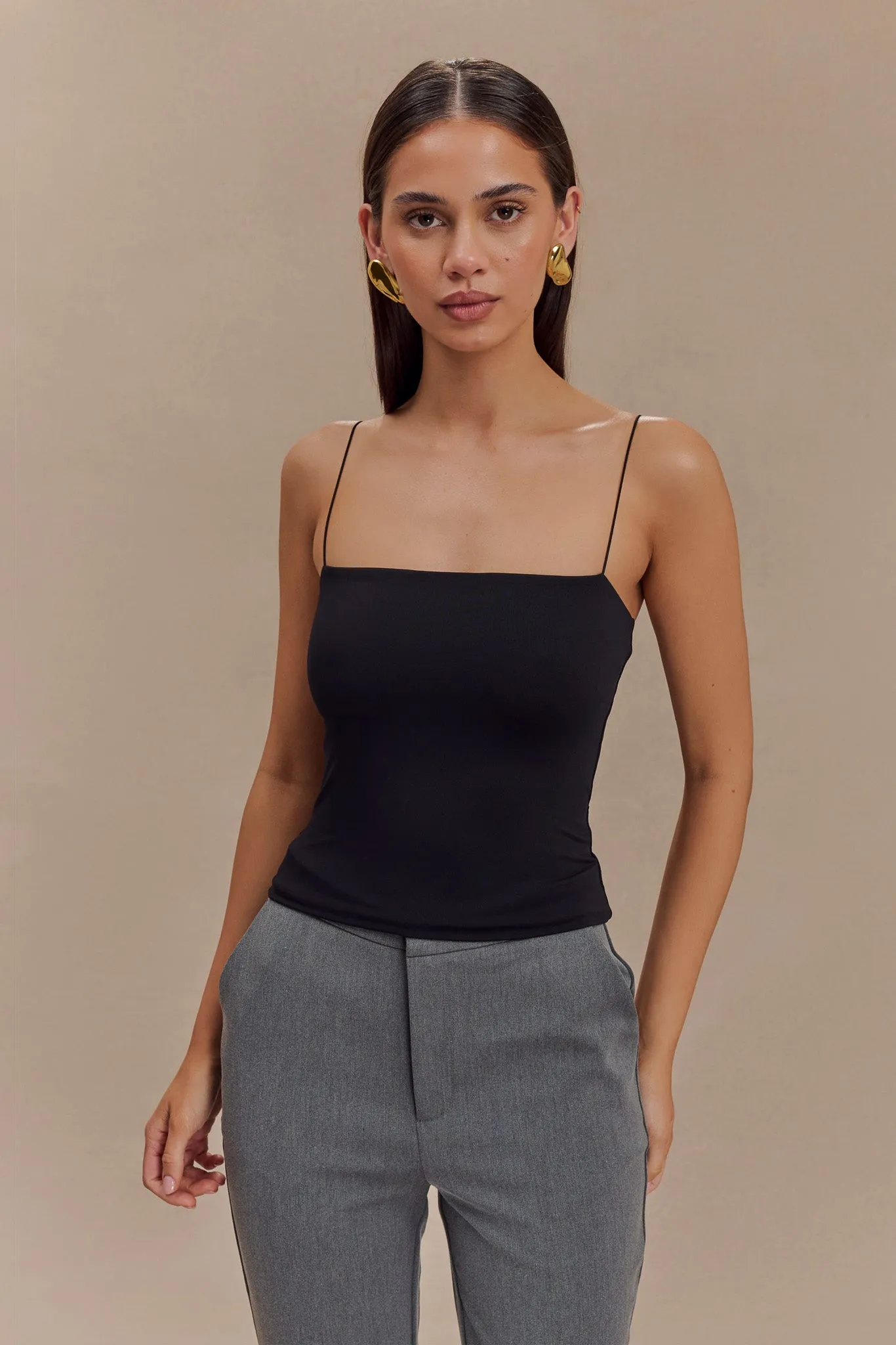 Arya Longline Spaghetti Strap Top - Black V-neck Shirt NonIrritatingStitching