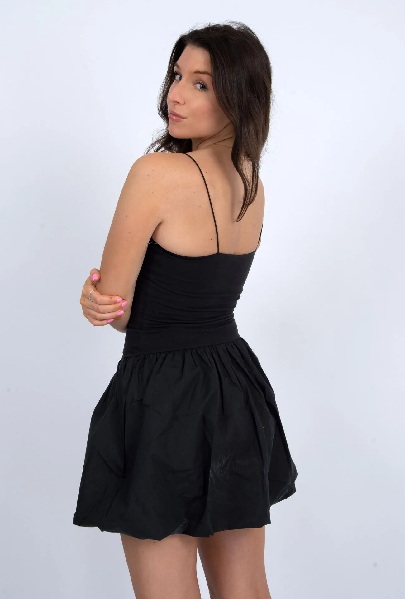 Light Weight Neutral Feel BUNGEE STRAP BALLOON MINI DRESS
