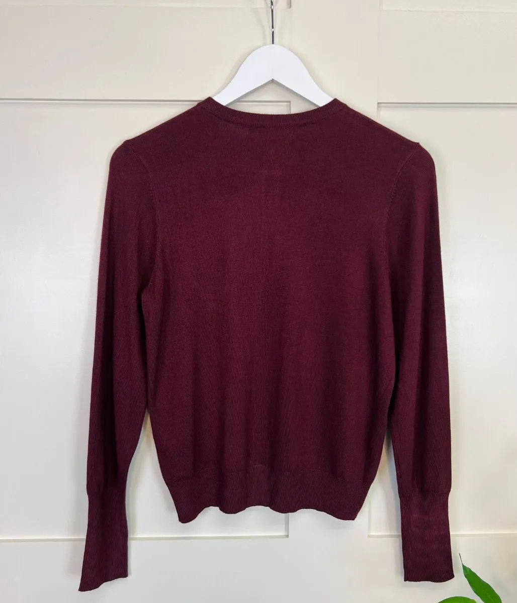 Burgundy Classic Round Neck Cardigan Minimalist Wear Cozy Comfort