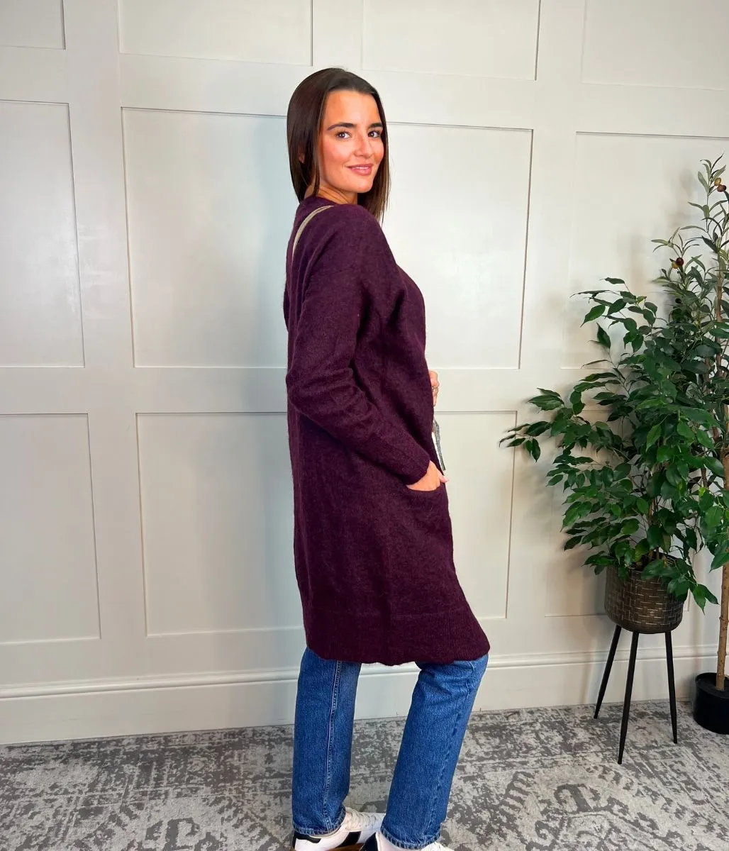 Layering Piece Chill Style Burgundy Mohair Blend Long Cardigan